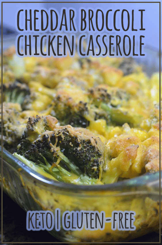 This cheddar broccoli chicken casserole is made with broccoli, cauliflower rice, chicken, sour cream, butter and lots of shredded cheddar cheese. Gluten-free, grain-free, low-carb, and ketogenic.