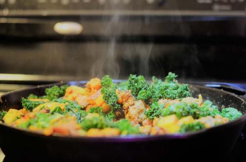 whole 30 gluten free grain free sweet potato kale apple chicken sausage skillet