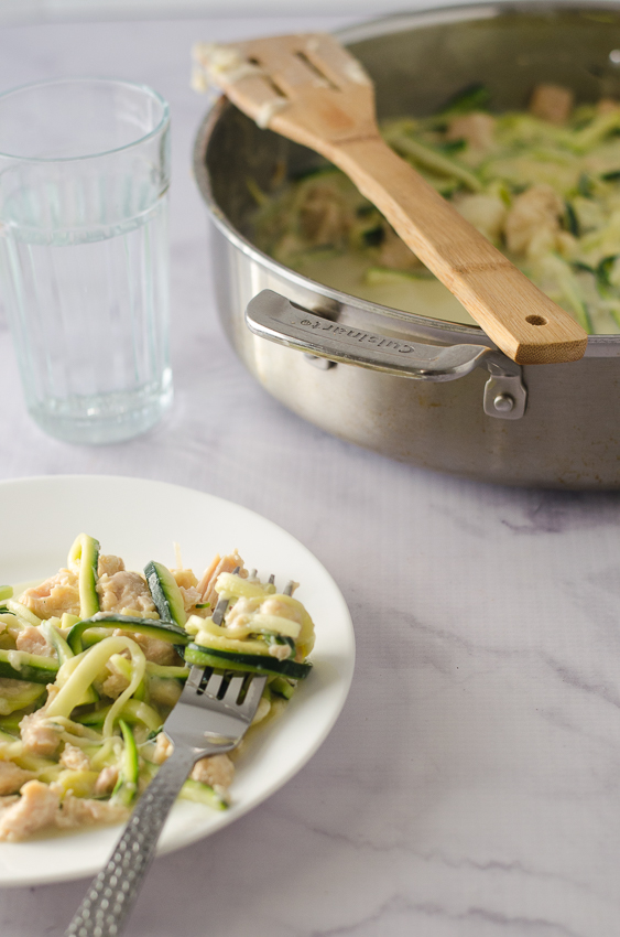 This double cheesy tetrazzini is made healthier with the addition of zucchini noodles to replace the traditional linguini. It's also made really creamy, thanks to the coconut milk (or heavy cream) and tons of Parmesan and mozzarella cheese. Low-carb, gluten-free, ketogenic, grain-free. 