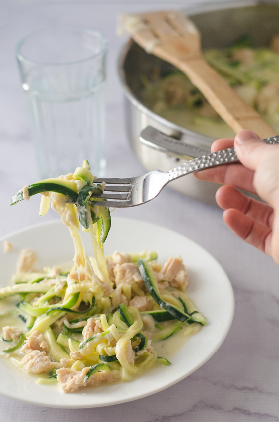 This double cheesy tetrazzini is made healthier with the addition of zucchini noodles to replace the traditional linguini. It's also made really creamy, thanks to the coconut milk (or heavy cream) and tons of Parmesan and mozzarella cheese. Low-carb, gluten-free, ketogenic, grain-free. 