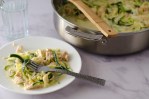 This double cheesy tetrazzini is made healthier with the addition of zucchini noodles to replace the traditional linguini. It's also made really creamy, thanks to the coconut milk (or heavy cream) and tons of Parmesan and mozzarella cheese. Low-carb, gluten-free, ketogenic, grain-free. 