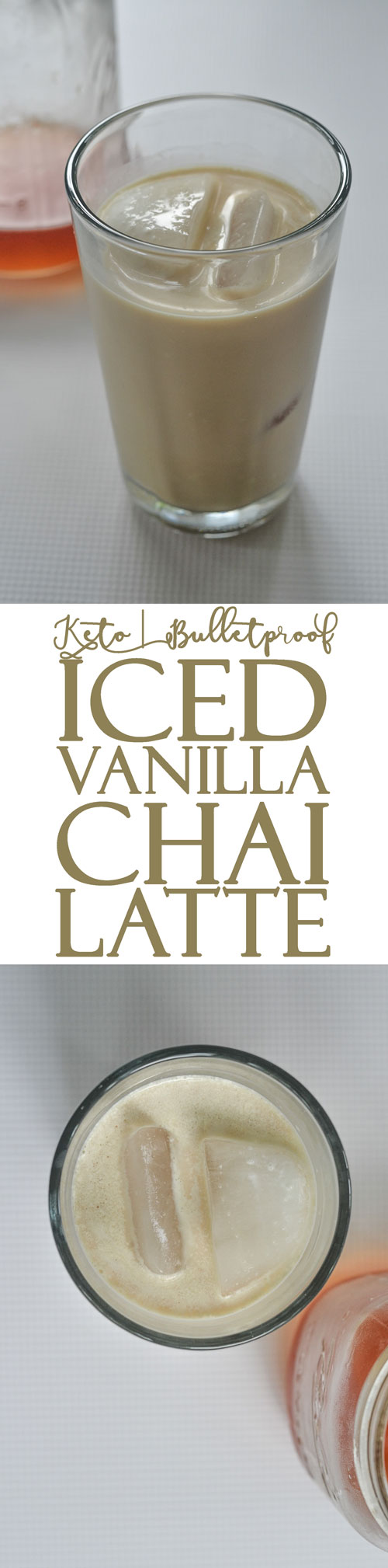 An incredibly simple and tasty drink, this iced vanilla chai latte is perfect for a hot day! Ketogenic, low-carb, bulletproof, Paleo, dairy-free, sugar-free. 