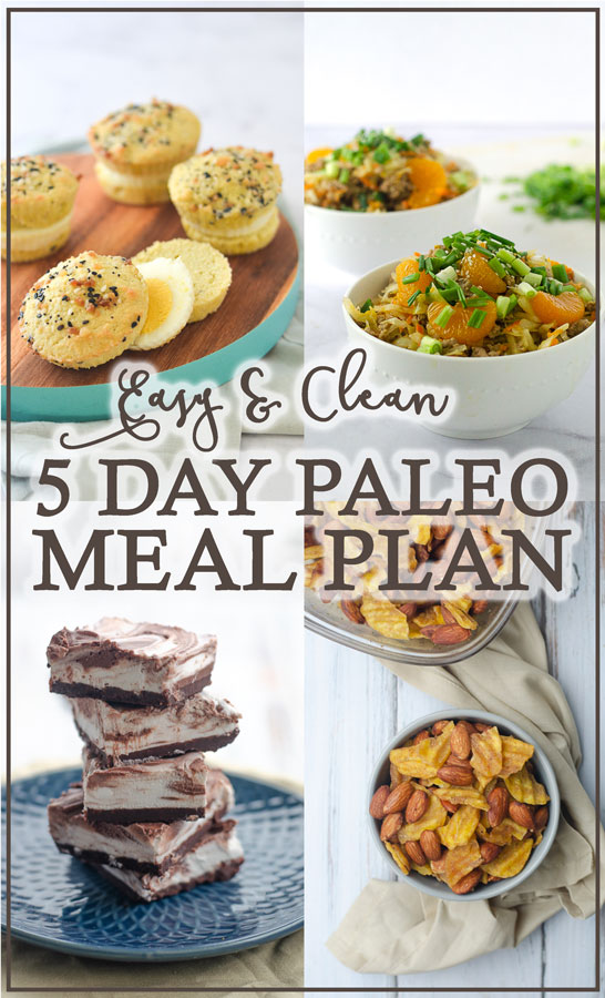 Looking to start a Paleo diet, and in need of some quick and easy meal ideas? This 5 day Paleo meal plan will help get you started! Gluten-free, grain-free, dairy-free. ﻿