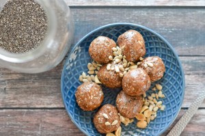 No-bake nut butter energy balls. Made with chia seeds, sunflower seeds, hemp seeds, your favorite nut butter, coconut flour, cocoa powder and sweetener, these are protein-packed and perfect for when you need a boost during a hike or post-workout. Gluten-free, grain-free, ketogenic, low-carb, vegan, vegetarian and plant-based.