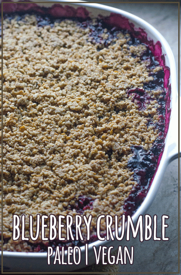 This Paleo blueberry crumble is the perfect dessert for when you have a surplus of blueberries from the garden. Gluten-free, dairy-free, vegan.