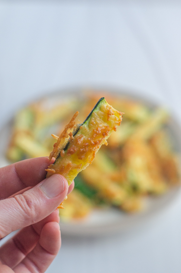 Crispy air-fried zucchini fries are a delicious appetizer or side dish. Perfect for any keto, low-carb or primal meal. 