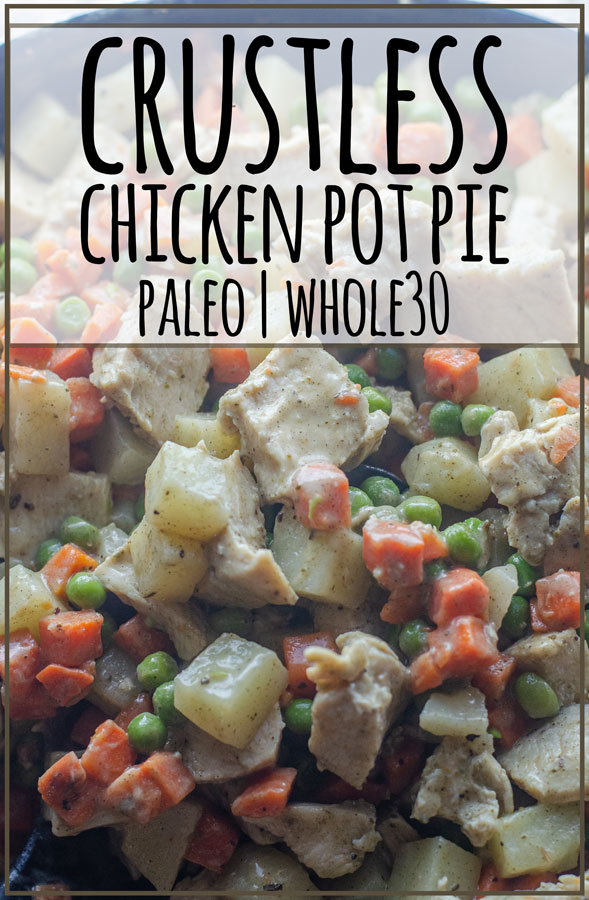 This tasty crustless chicken pot pie is super easy to make, and will be on the table within 30 minutes! Flavorful and comforting, the entire family will love it! Paleo, Whole30, dairy-free, nut-free. 