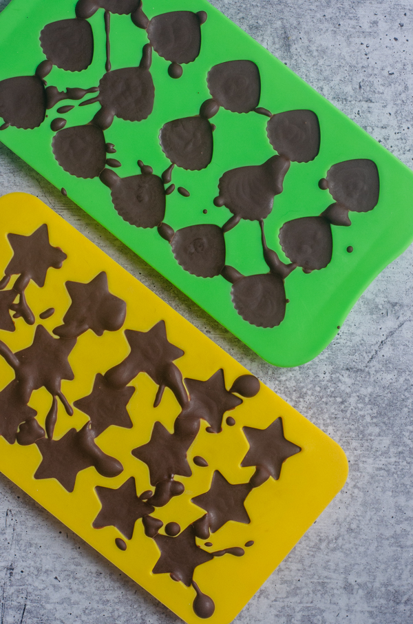 Dark chocolates in silicone molds