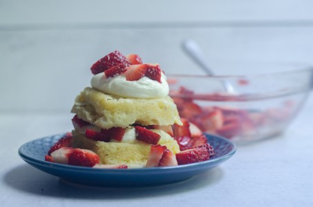 A super quick and easy microwave strawberry shortcake, where the cake is made in a mug. Takes under 10 minutes, start to finish. Gluten-free, ketogenic.