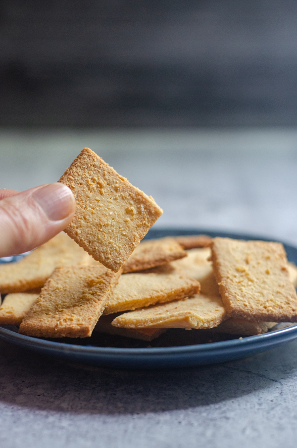 Low-carb cheese crackers are a tasty snack for whenever a salty craving hits. They are crispy, cheesy and salty - as any good cracker should be! Gluten-free, grain-free, vegetarian. 