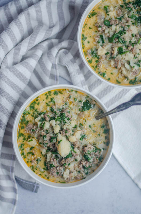 This low-carb zuppa toscana is a keto version of a favorite Olive Garden style soup! Paleo, dairy-free. 