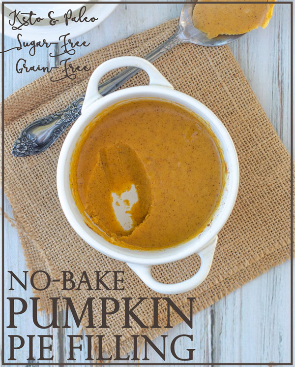 A delicious and smooth no-bake pumpkin pie filling for one. Paleo, keto, gluten-free, grain-free, sugar-free, dairy-free, soy-free. 