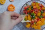 This recipe is the easiest peach salsa ever! Use diced peaches for a super quick and simple salsa that is ready in under 3 minutes. Paleo, vegan.