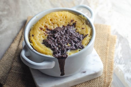 A moist and flavorful keto peanut butter chocolate chip mug cake for one. Perfect for breakfast, dessert or any time in between! Gluten-free, grain-free, low-carb and sugar-free with a dairy-free option. 