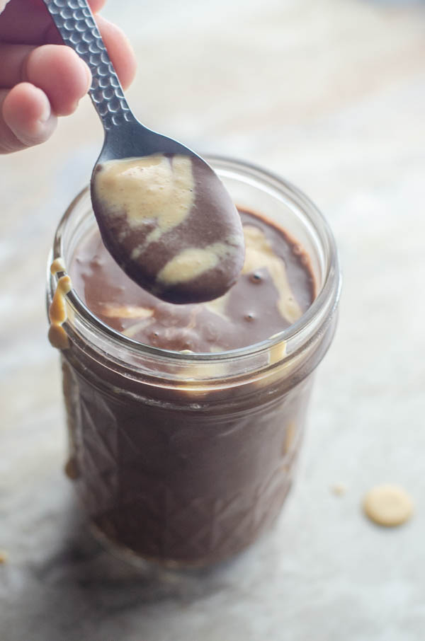 A delicious treat, this peanut butter chocolate milkshake is rich and tasty! Dairy-free, vegan. 