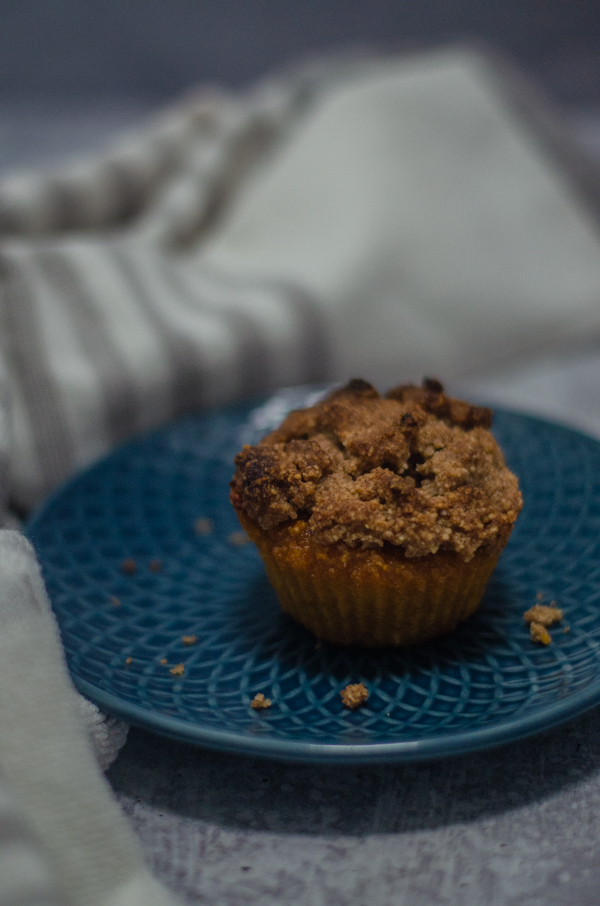 Pumpkin cinnamon streusel muffins are delicious for a cozy fall morning. Enjoy with your favorite pumpkin spice latte! Gluten-free, grain-free, paleo.