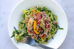 This Italian sausage, peppers and onions with zucchini noodles is a simple meal for super-busy nights. Keto, low-carb, Paleo, Whole30, gluten-free, grain-free, dairy-free. 