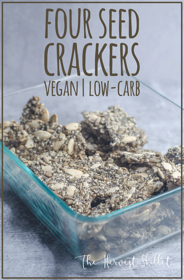 These four-seed crackers are downright delicious. They are crunchy, super healthy and chock-full of seeds, include sunflower, pumpkin, sesame and chia. Great for gluten-free, grain-free, vegan, low-carb, Paleo, and Whole30 diets.