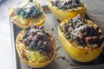 This spaghetti squash with meat sauce is a healthy alternative to a carb-filled dinner. Low-carb, paleo, whole30, gluten-free, grain-free, dairy-free.