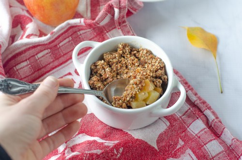 A quick and easy apple crisp recipe, perfect for when you want something sweet and crunchy, but don't want to wait 45 minutes for the baked kind. Paleo, gluten-free, grain-free, dairy-free, sugar-free. 