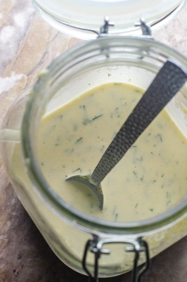 Interested in a Whole30 ranch dressing recipe? This one is creamy, herby and delicious! Low-carb, dairy-free, paleo. 